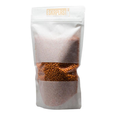 حقيبة جلد بقري أبيض (حقيبة واقفة) مع نافذة صغيرة، سحاب مطبوع حسب الطلب، حقيبة واقفة من ورق الكرافت / حقيبة تغليف طعام