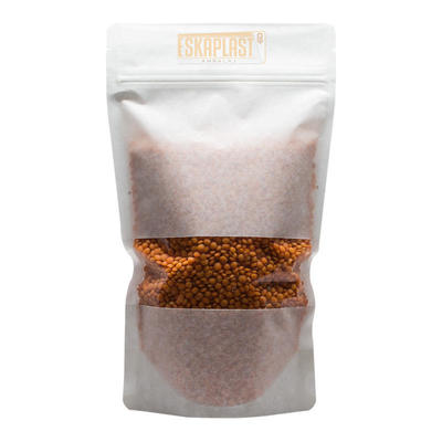 حقيبة جلد بقري أبيض (حقيبة واقفة) مع نافذة صغيرة، سحاب مطبوع حسب الطلب، حقيبة واقفة من ورق الكرافت / حقيبة تغليف طعام