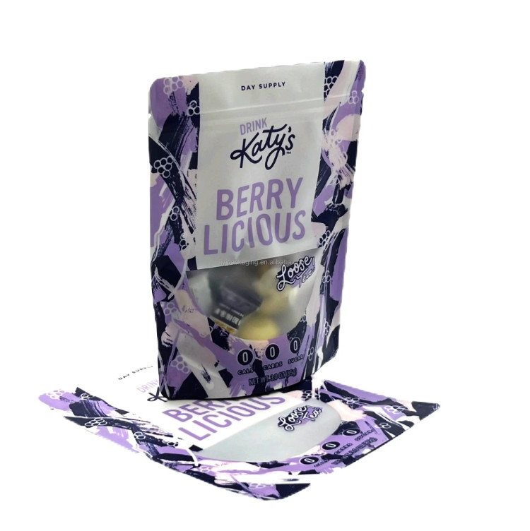 PET قابلة لإعادة التدوير Mylar Ziplock Stand Up Poch Bag Herbal Green Leaves Loose Black Coffee Doypack Sachet Matcha Tea Bag تخزين