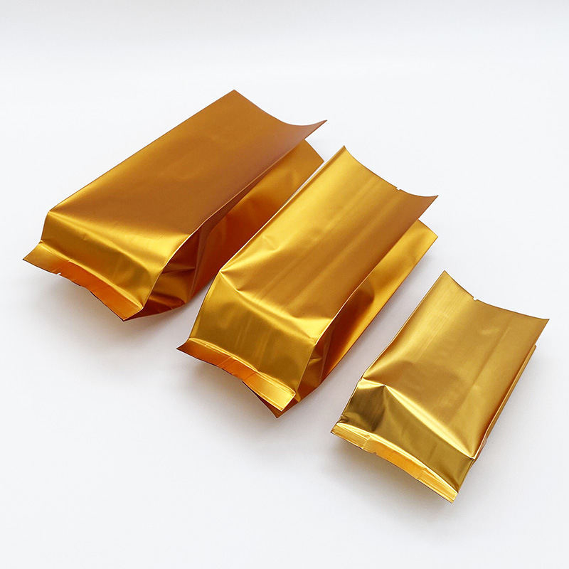 أكياس شاي من رقائق الألومنيوم ذات جوانب مخصصة وشكل مسطح وقاعدة قائمة مع ختم حراري CPP و PE لتغليف المواد الغذائية البلاستيكية